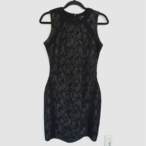 AQUA Sz S Black Sleeveless Bodycon Gold Metallic Classy‎ Chic Shift Dress